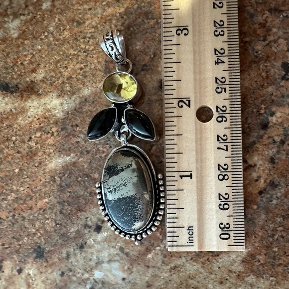 Natural Pyrite and Onyx with Synthetic Citrine Pendant - Picture 2 of 2